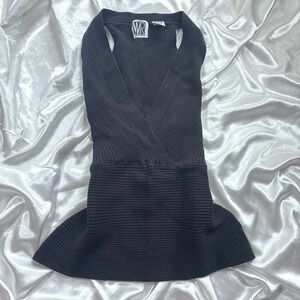Vintage Wayne Rogers Tank Top Black Excellent Silk Blend Ribbed V-Neck Surplice
